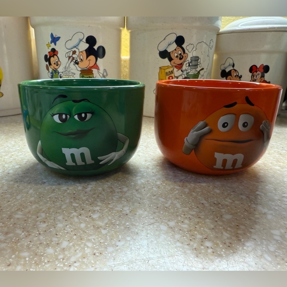 M&M'S Orange and Green Lady Mini 3 Tall Candy Snack Bowls Set of 2 2023